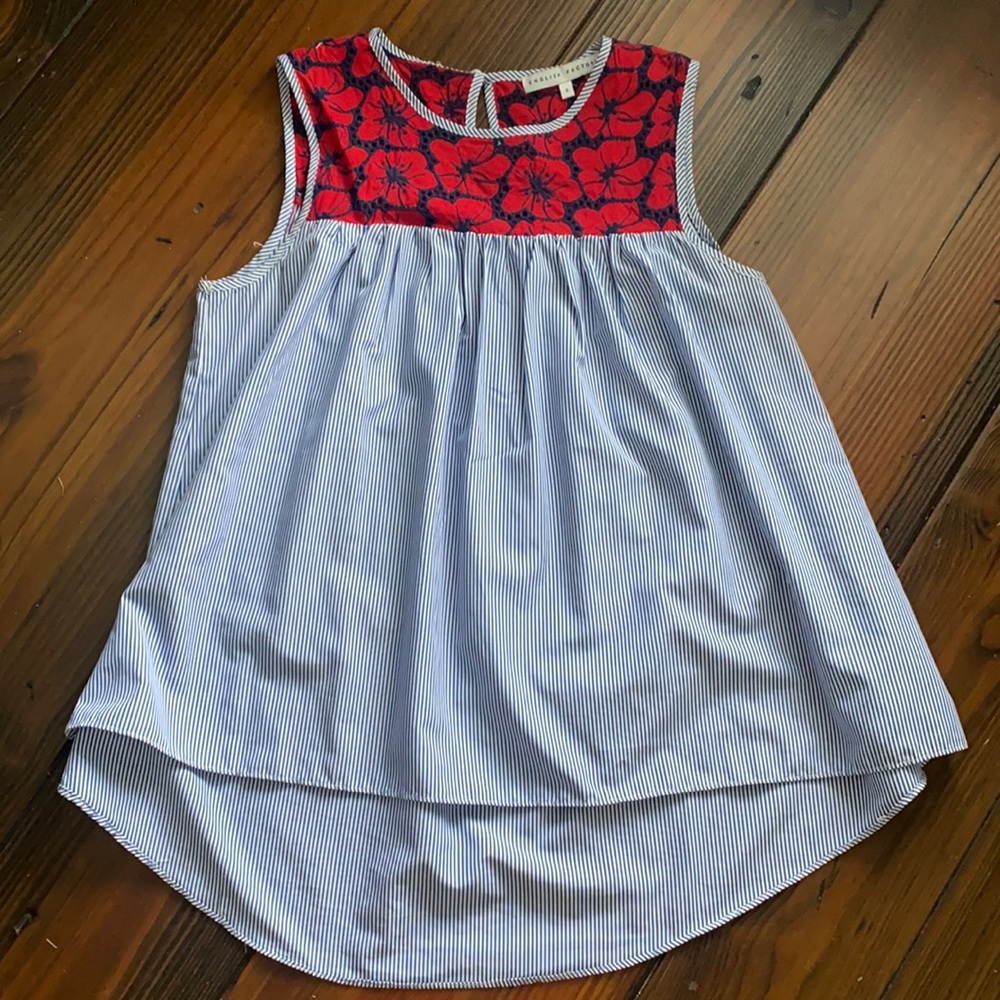 English Factory Blue White Stripe Poppy Top